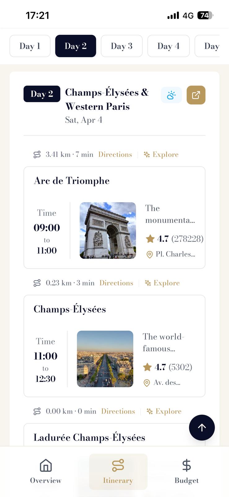 Chic Trip app daily schedule view with real-time updates and notifications