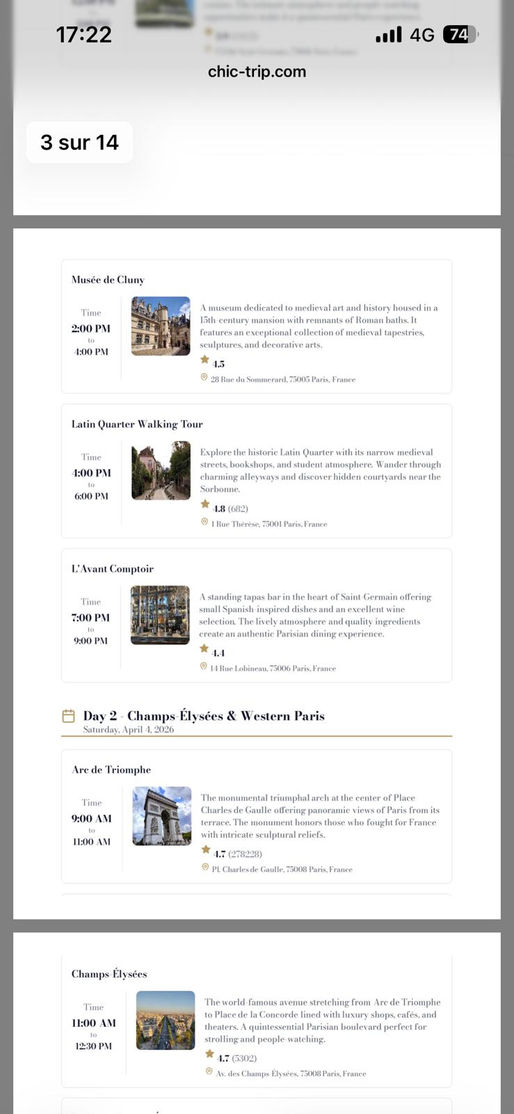 Chic Trip app offline mode showing full itinerary access without internet