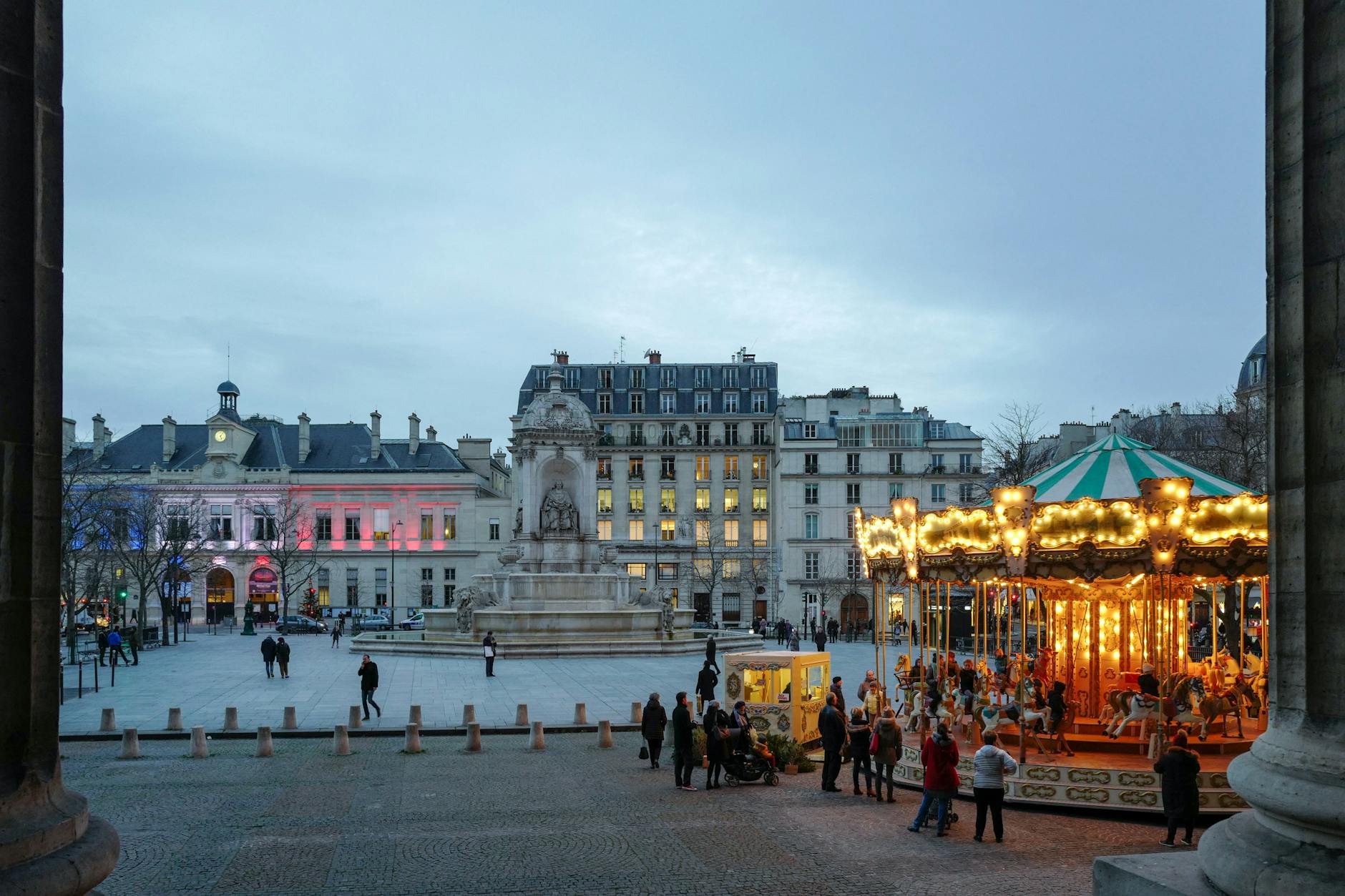 Emily in Paris cover image of Parisian square at golden hour with cobblestones and Eiffel Tower view
