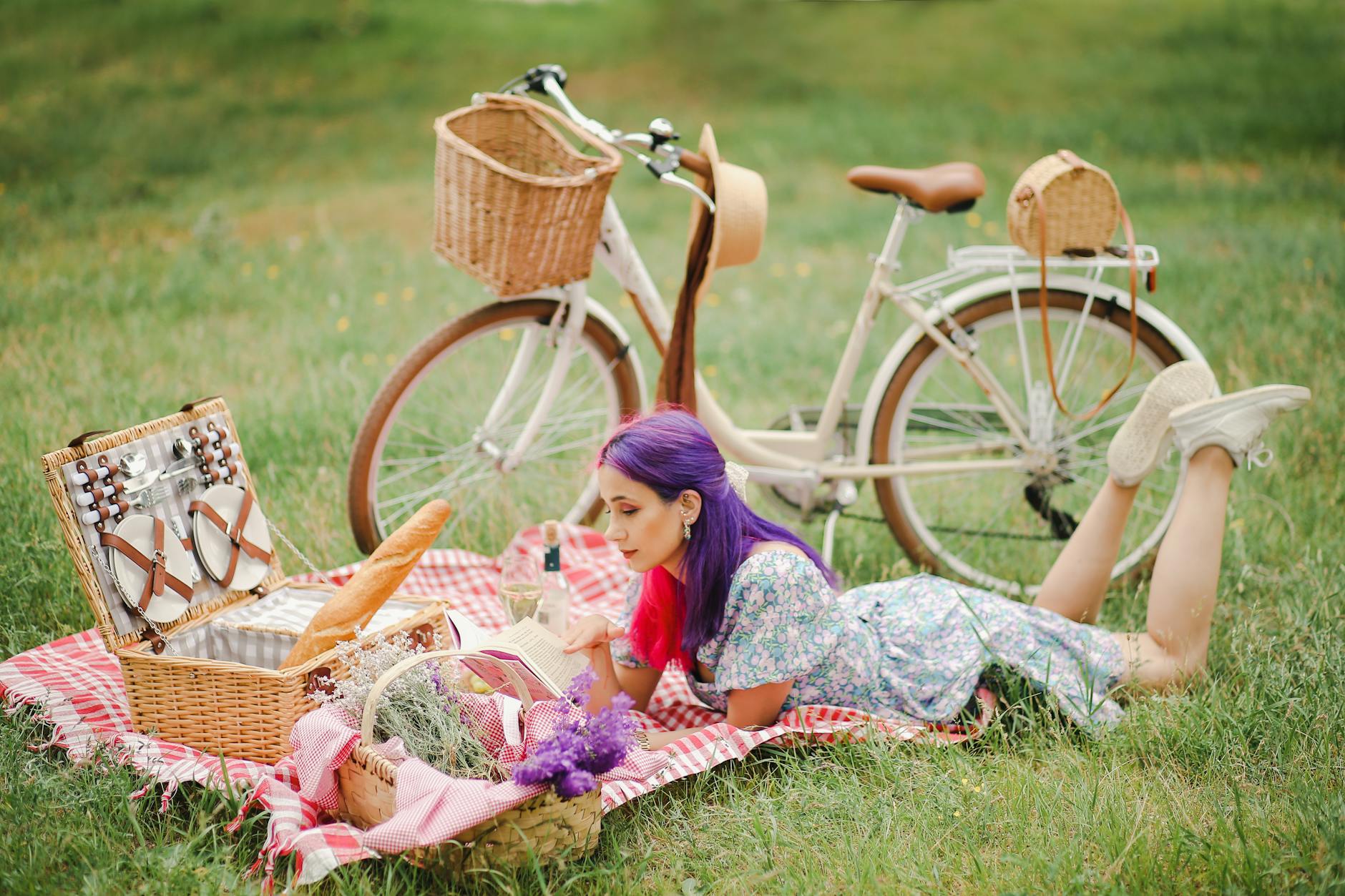 Elegant picnic basket curation scene at Canal Saint-Martin Paris embankment