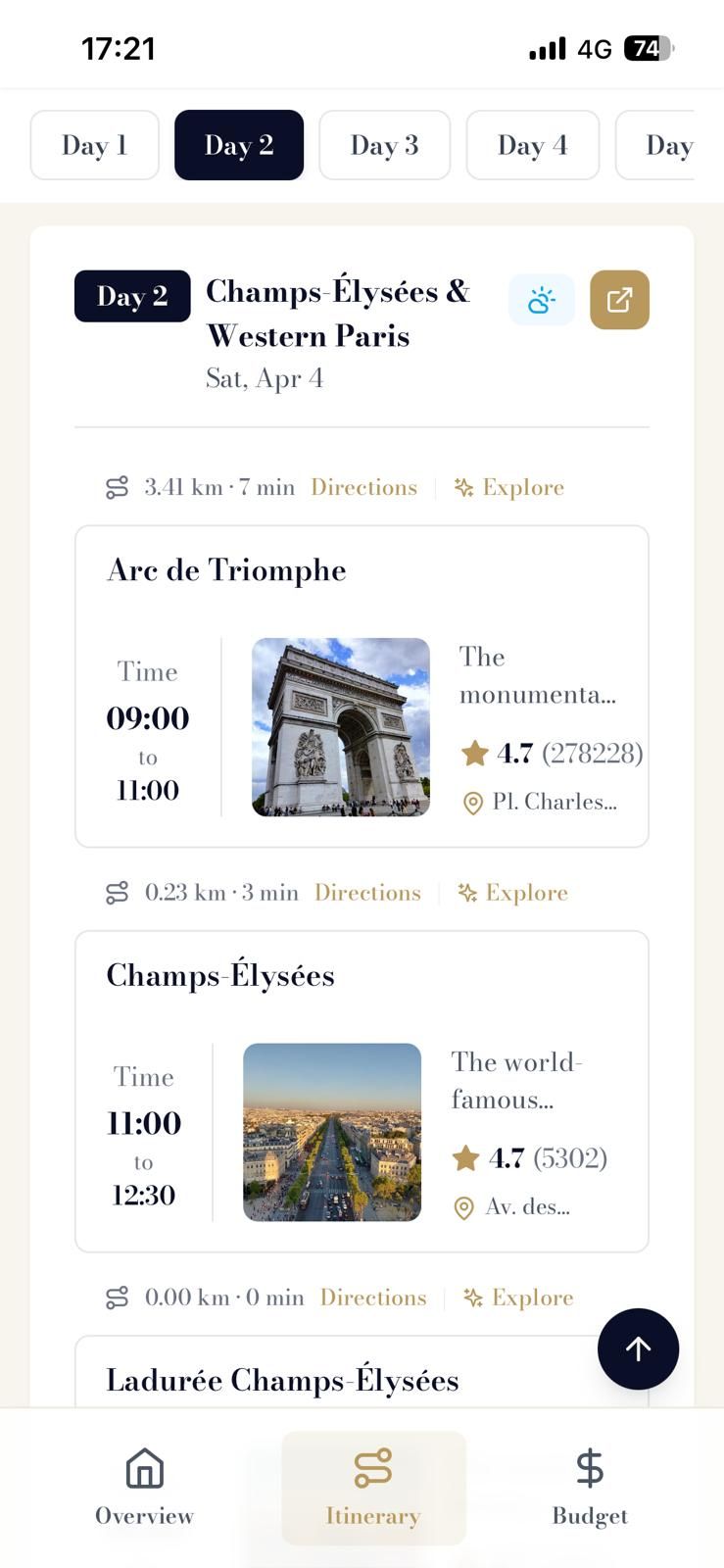 Chic Trip app daily schedule view with real-time updates and notifications