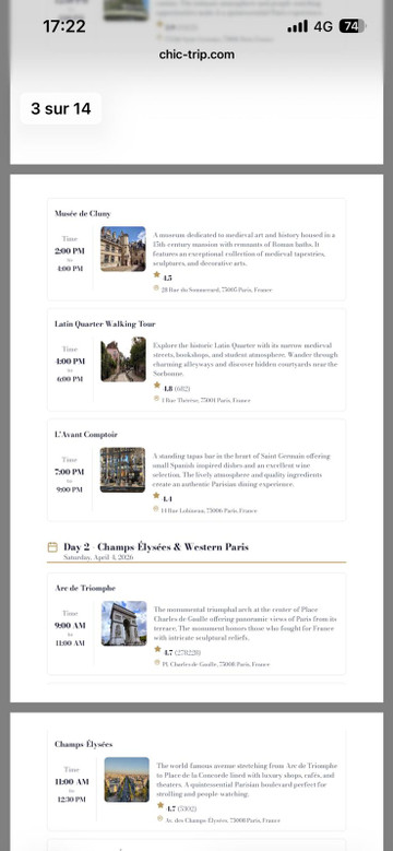 Chic Trip app offline mode showing full itinerary access without internet