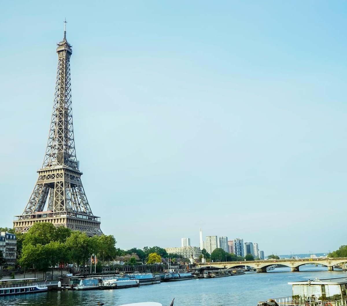 Stunning view of the Eiffel Tower and Seine River in Paris, France.