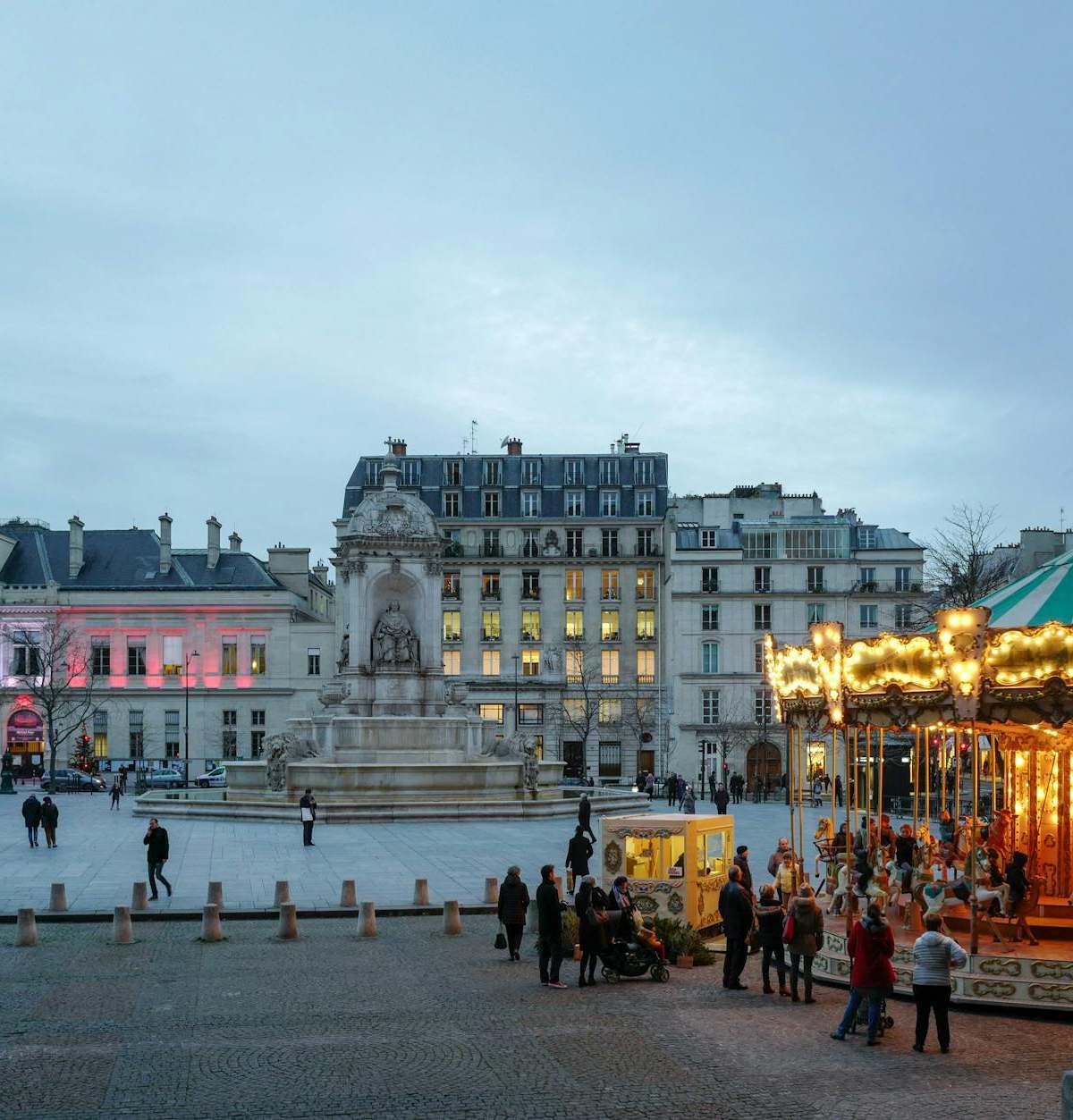 Emily in Paris cover image of Parisian square at golden hour with cobblestones and Eiffel Tower view