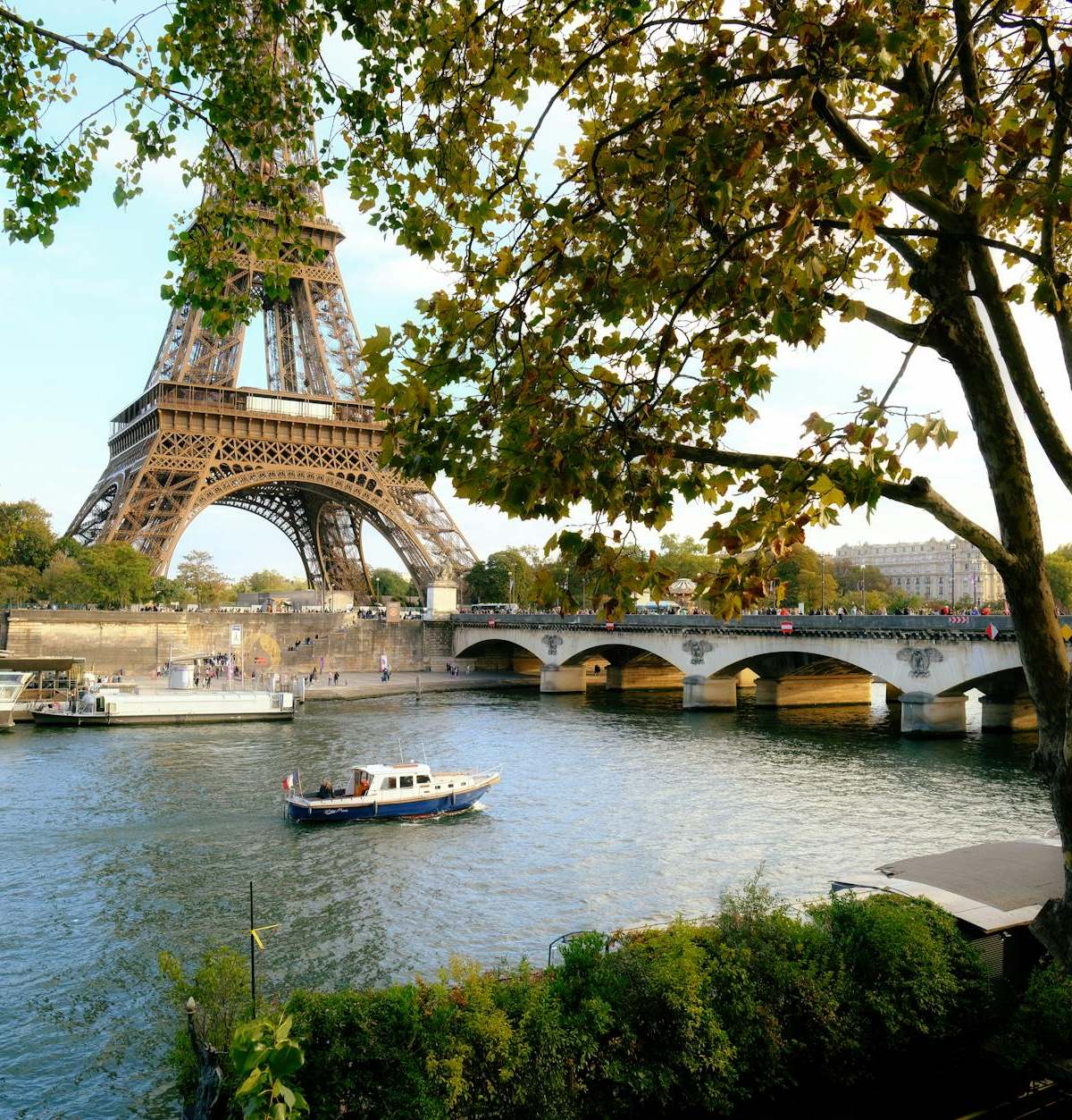 Elegant private boat charter cruising stylishly on the Seine River in Paris