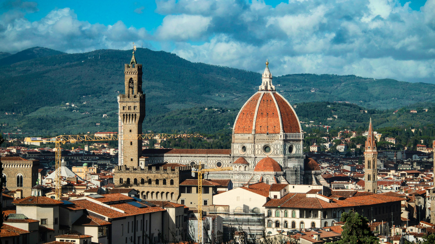 Beautiful panoramic view of Florence with the Duomo and terracotta rooftops, Tuscany, Italy