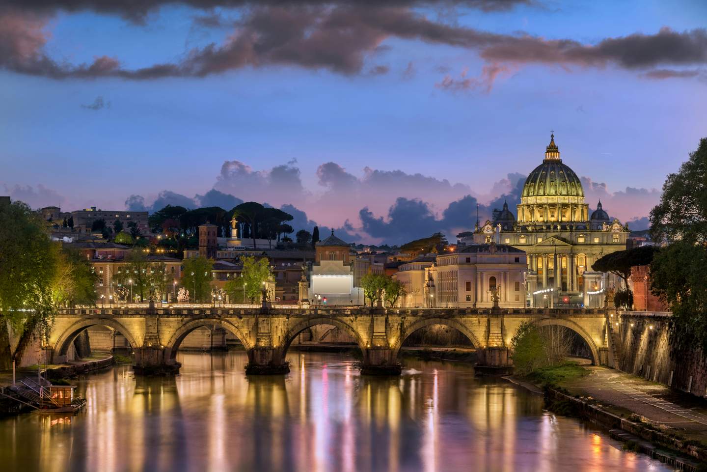 Breathtaking panoramic skyline of Rome at sunset with historic rooftops and domes, Italy