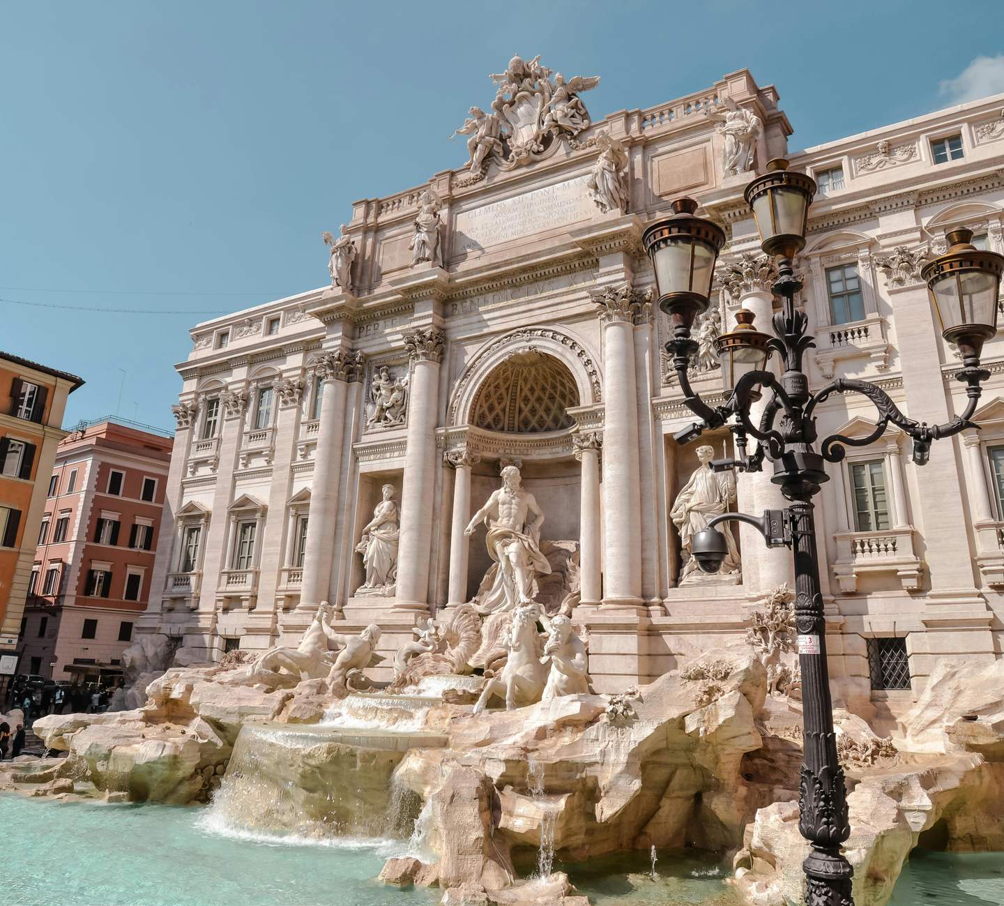 Stunning baroque facade of the Trevi Fountain in Rome, Italy