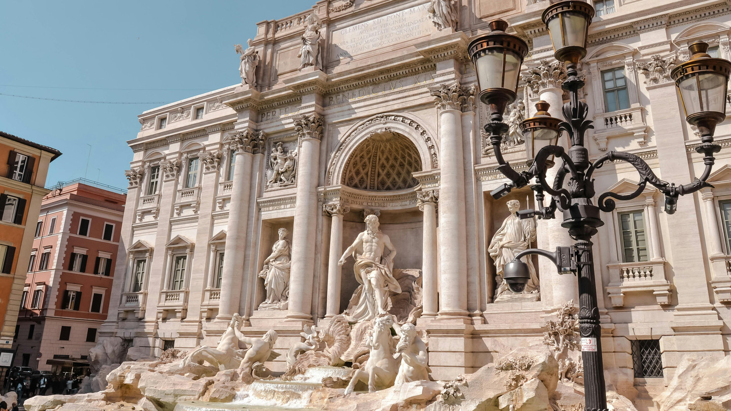 Stunning baroque facade of the Trevi Fountain in Rome, Italy
